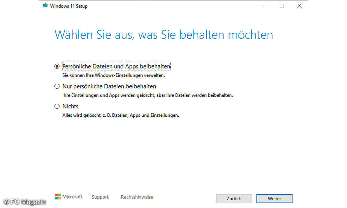Windows 11 - Beizubehaltende Inhalte Screenshot