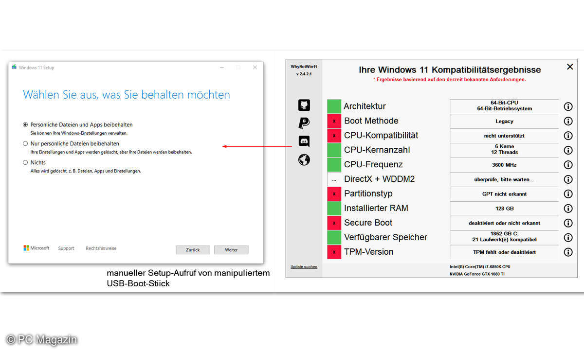 Windows 11 - Nicht unterstützte Hardware Installation Screenshots