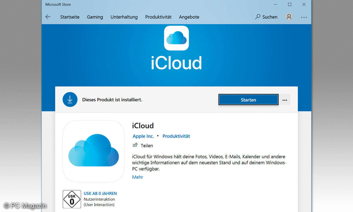 Apple-Geräte mit dem Windows-PC verbinden - Screenshot iCloud für Windows Download