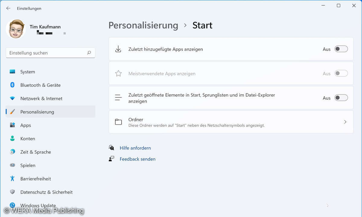 Screenshot der Windows 11 Einstellungen