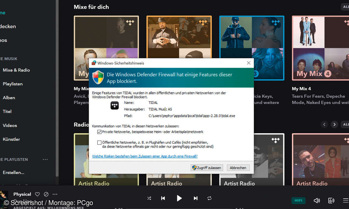 Praxis-Tipps: Musikstreaming leicht gemacht - Screenshot Firewall