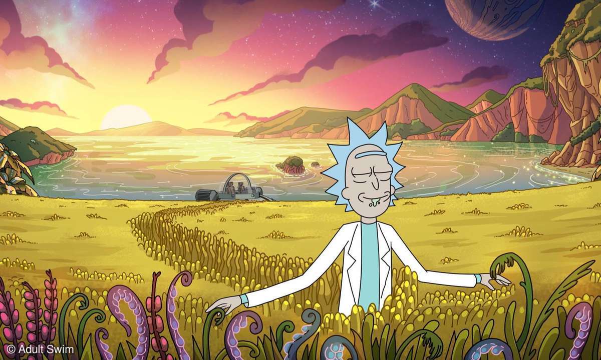 Rick auf einem Feld außerirdischer Pflanzen