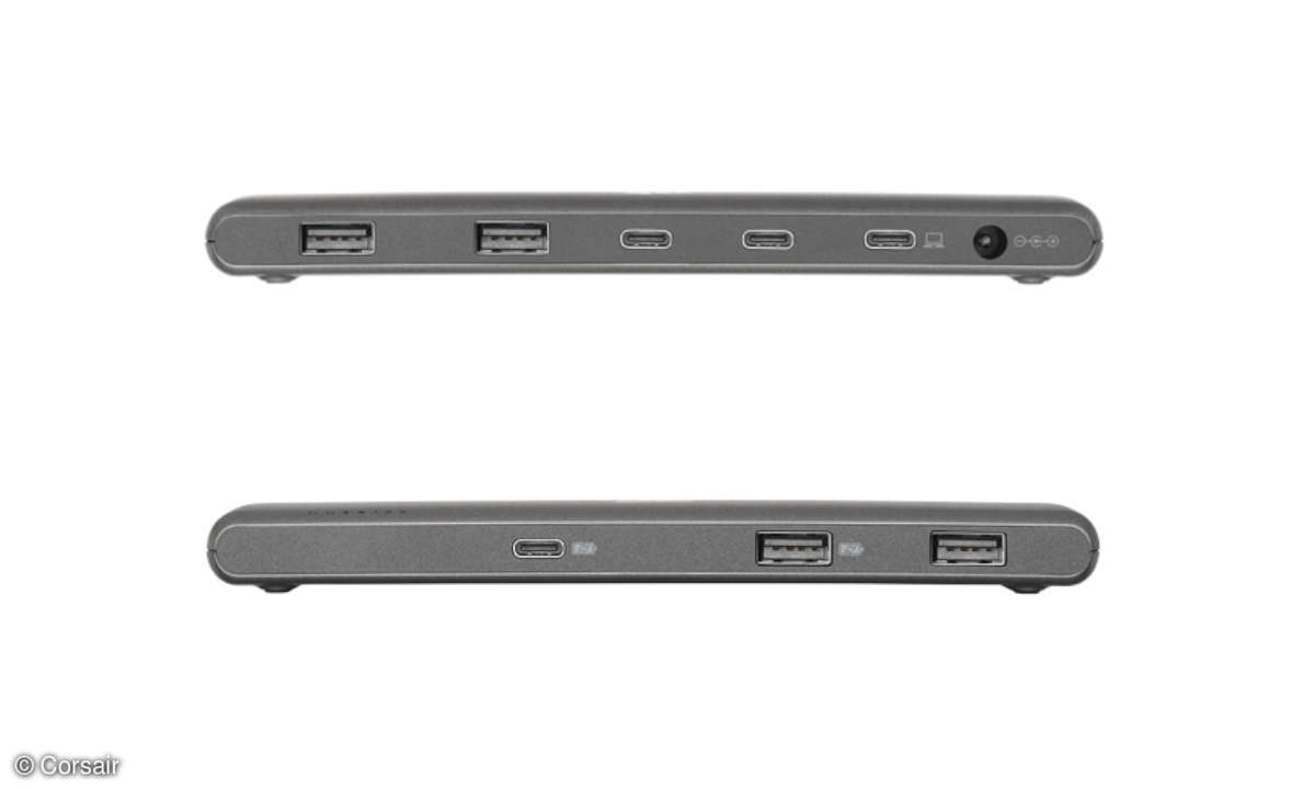 Vorder- und Rückansicht des Corsair USB100 mit Anschlüssen