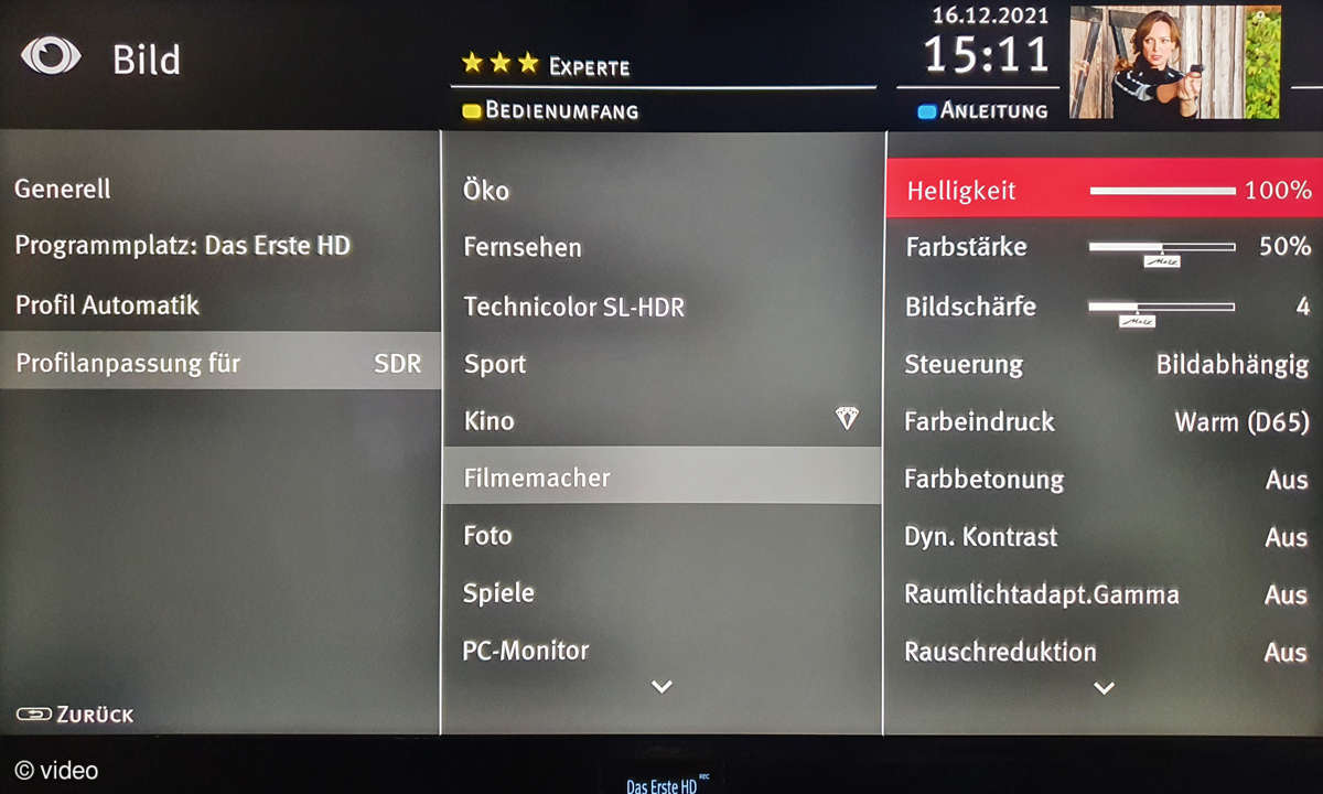 Metz Taris 43 im Test: Screenshot Menü