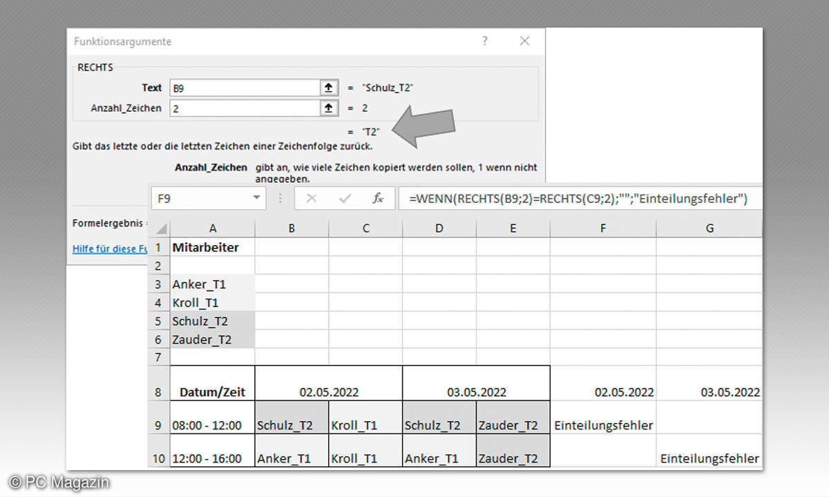 Excel: Flexible Dienstpläne erstellen - Fehlerhafte Einteilung von Mitarbeitenden Screenshot