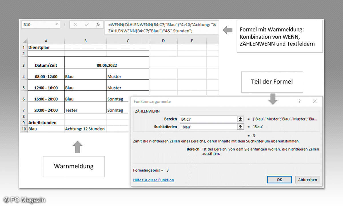 Excel: Flexible Dienstpläne erstellen - Rechtssicherheit ZÄHLENWENN Screenshot