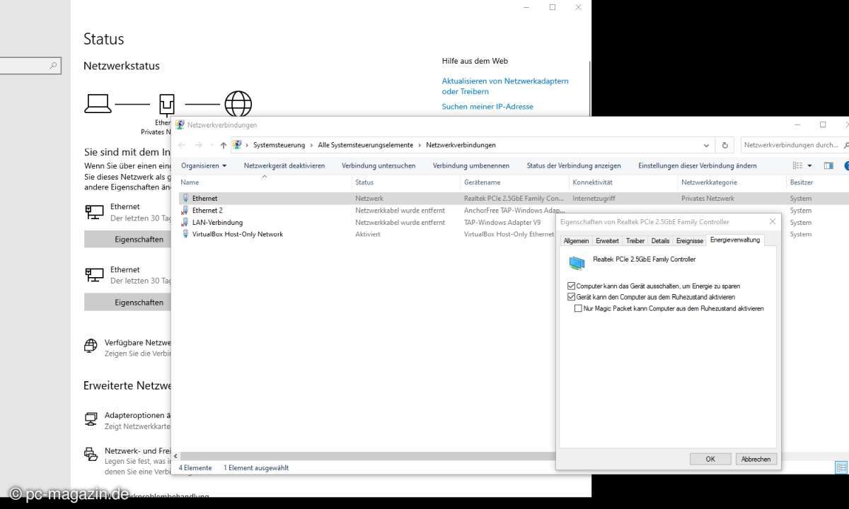 Neben UEFI/BIOS muss der Netzwerkchip unter Windows richtig eingestellt sein.