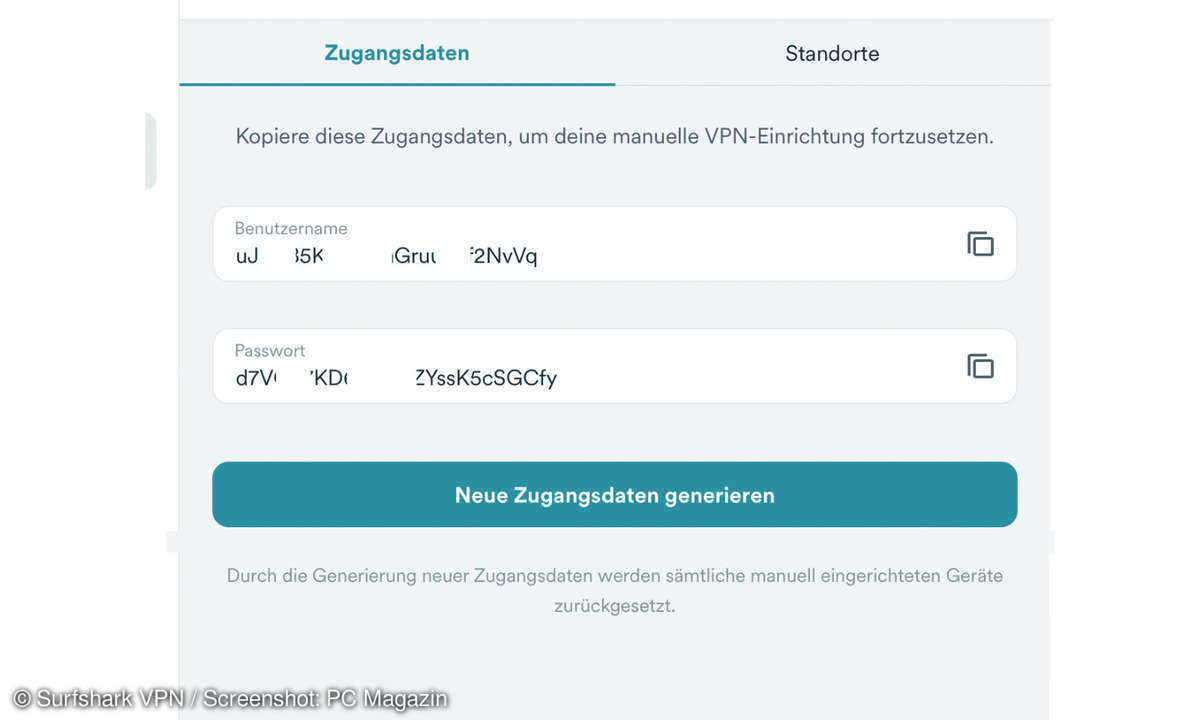 Zugangsdaten-Screenshot