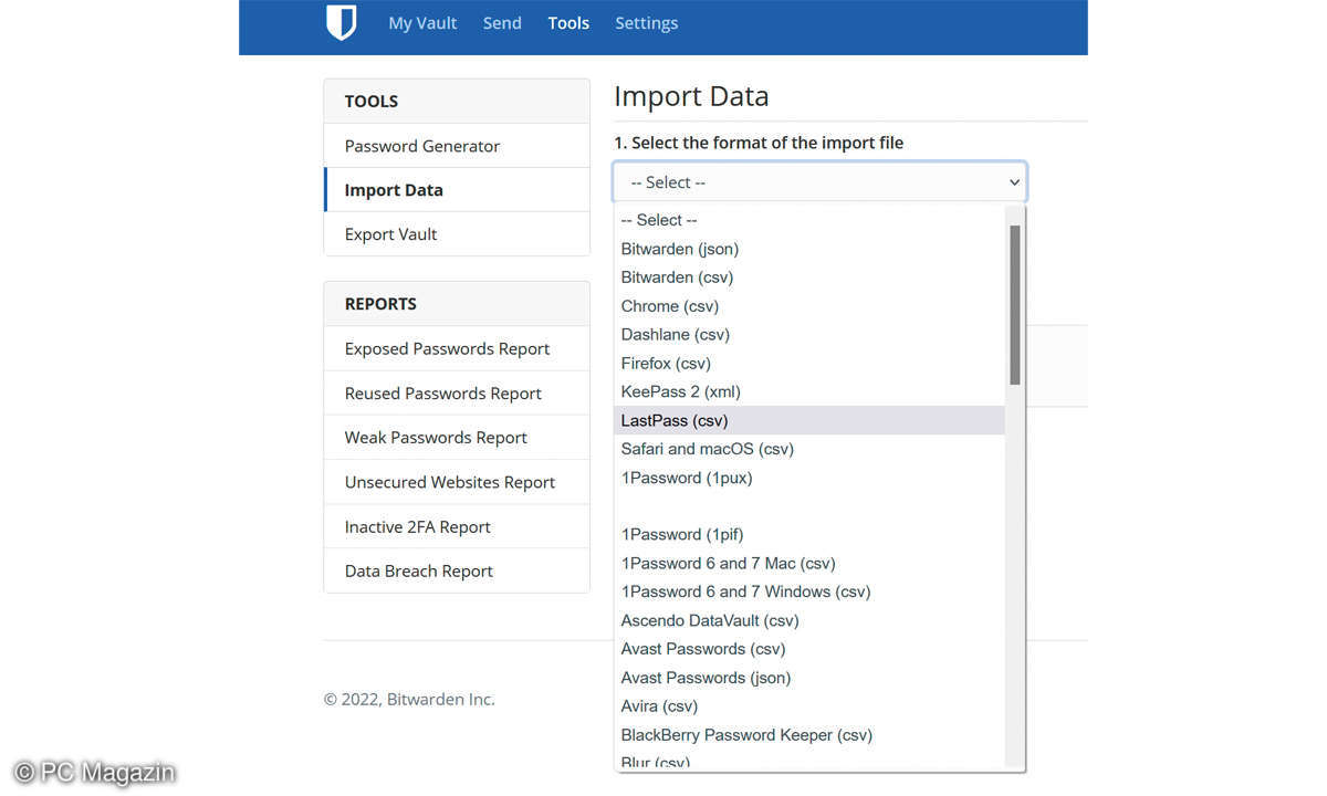 Passwortmanager Test 2022: Bitwarden Screenshot