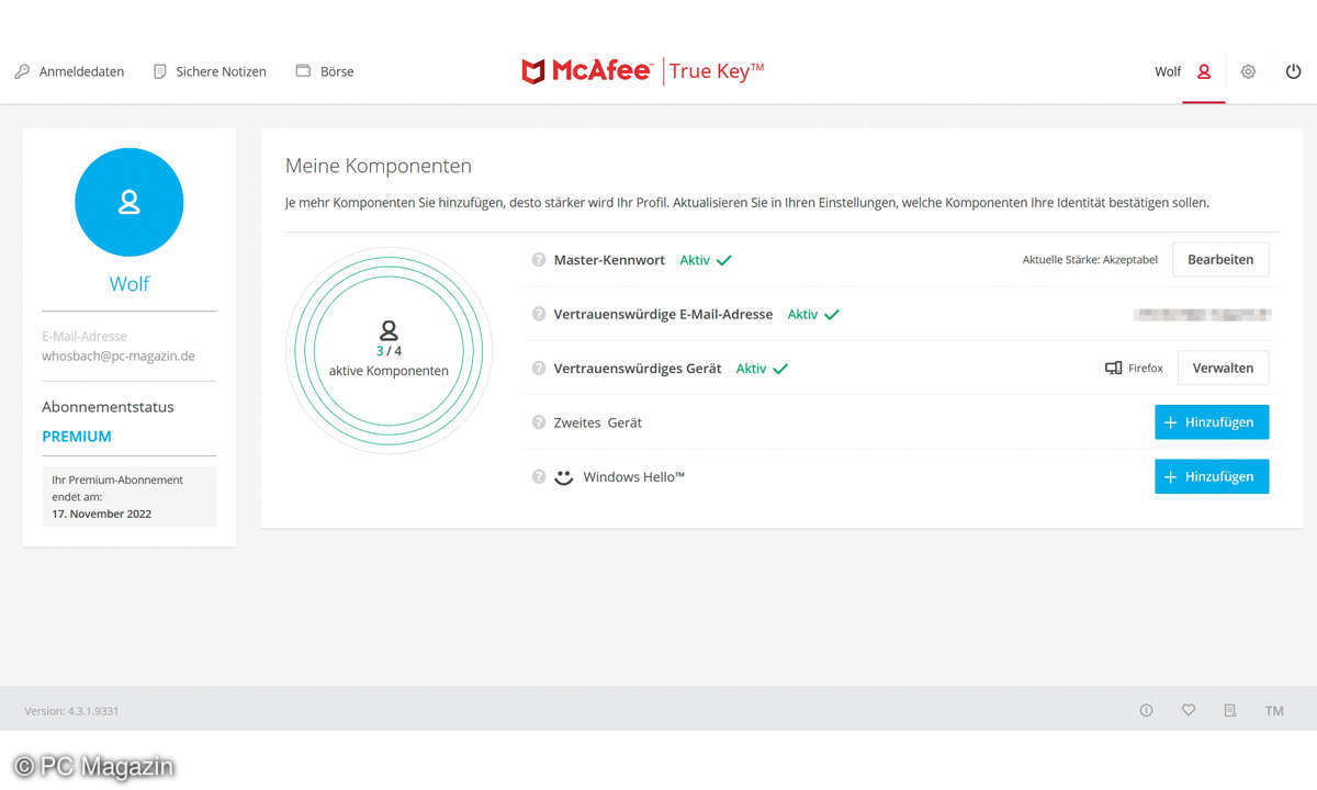 Passwort-Manager in Sicherheits-Suiten: McAfee True Key - Screenshot