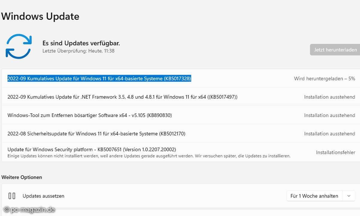 In den Update-Einstellungen von Windows 11 gibt es ab sofort den Patch KB5017328.