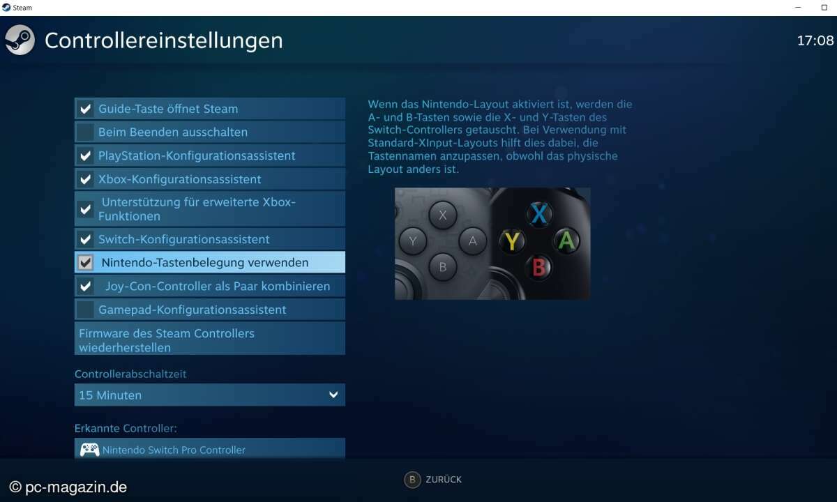 Via Steam können Sie die Tastenbelegungen der Nintendo-Switch-Controller am PC anpassen.