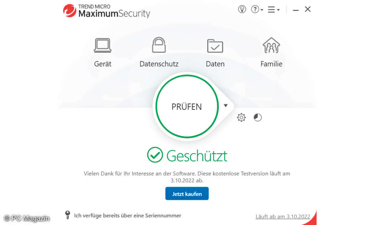 Antiviren-Suiten: Screenshot Trend Micro Maximum Security