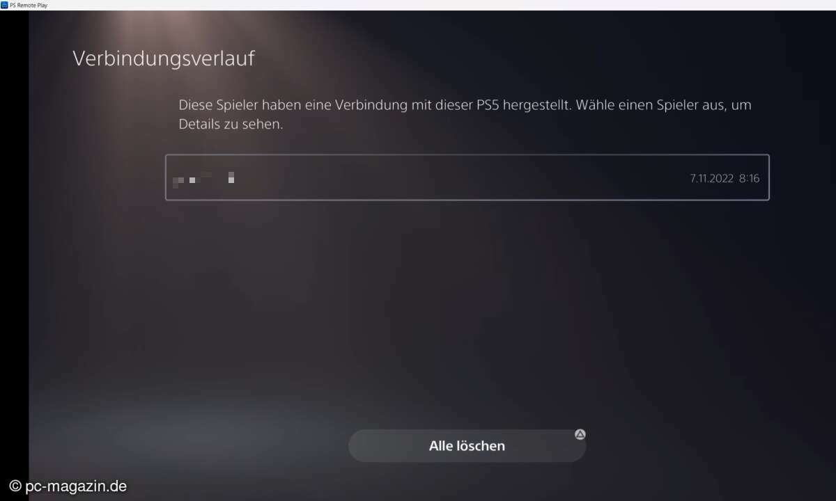 Im Verbindungsverlauf sehen Sie aktive PS Remote Play-Verbindungen.