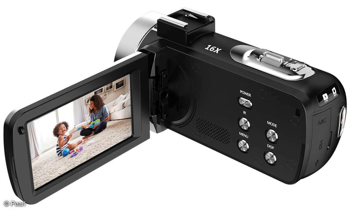 Online_Pearl_Somikon_Camcorder-DV-890K_Produktbild_mit-Motiv-im-Display
