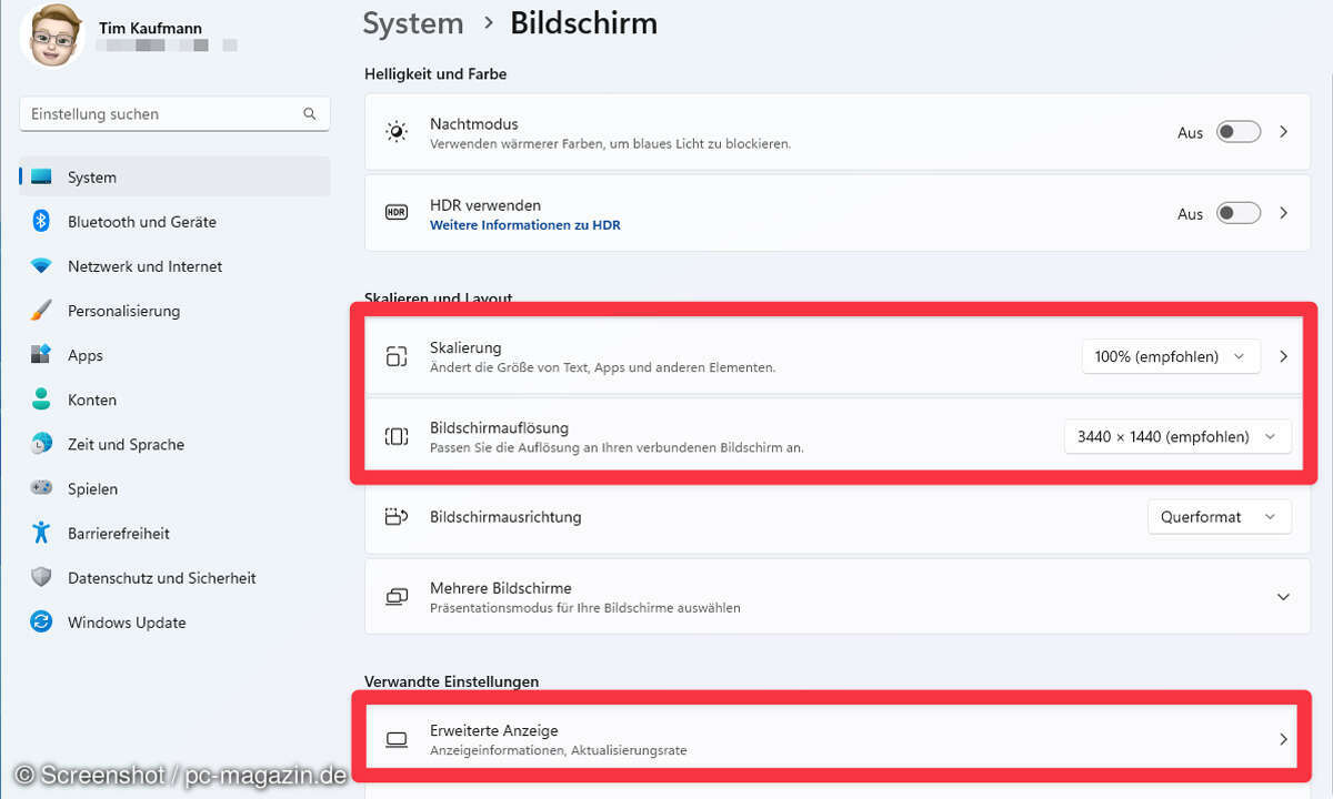 Die falschen Display-Einstellungen können zu Leistungseinbußen und/oder unscharfen Bildern in Spielen führen.
