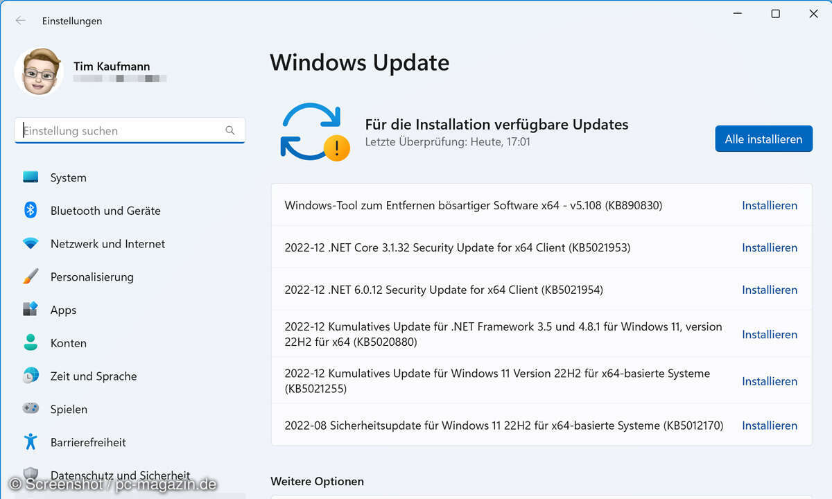 Über die Windows-Update-Verwaltung kontrollieren Sie, dass das Betriebssystem auf dem aktuellen Stand ist.