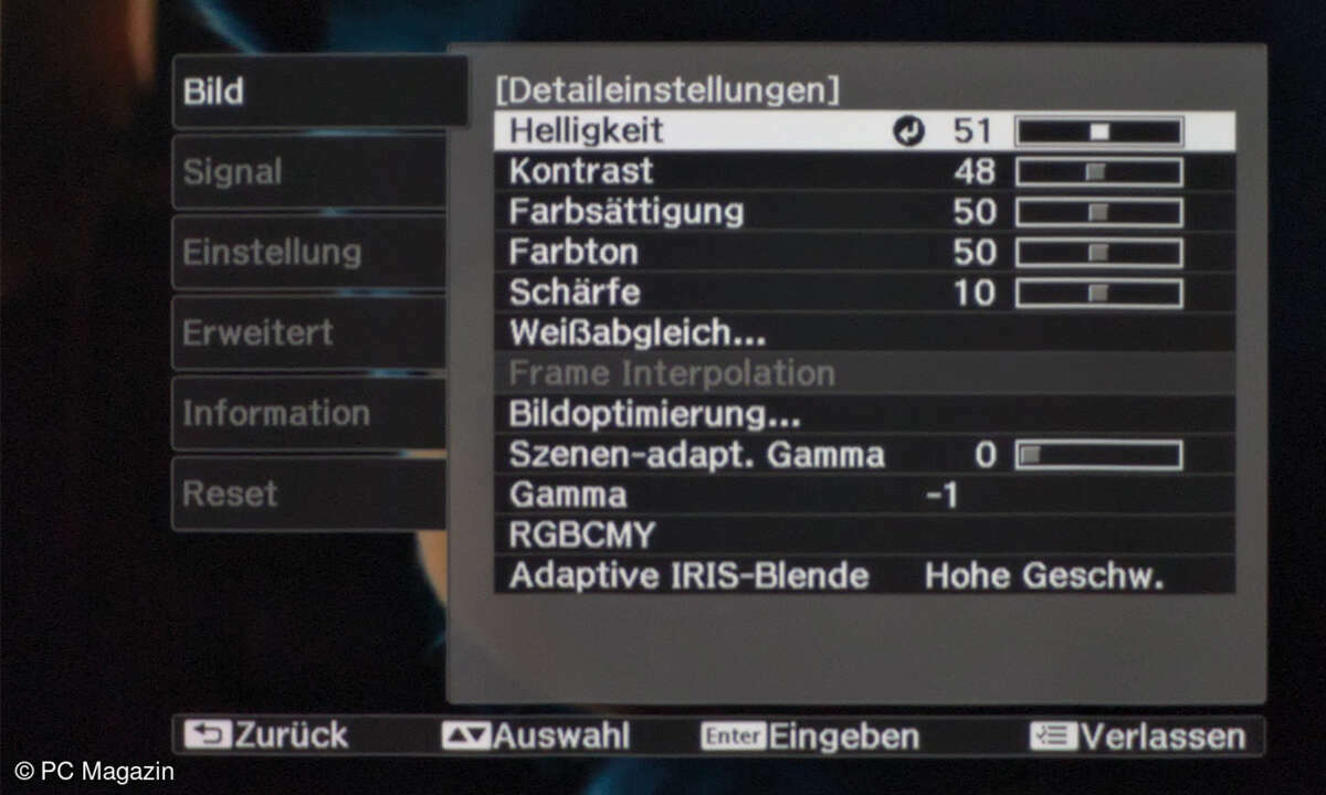 Epson EH-TW6250 im Test - Screenshot Systemeinstellungen