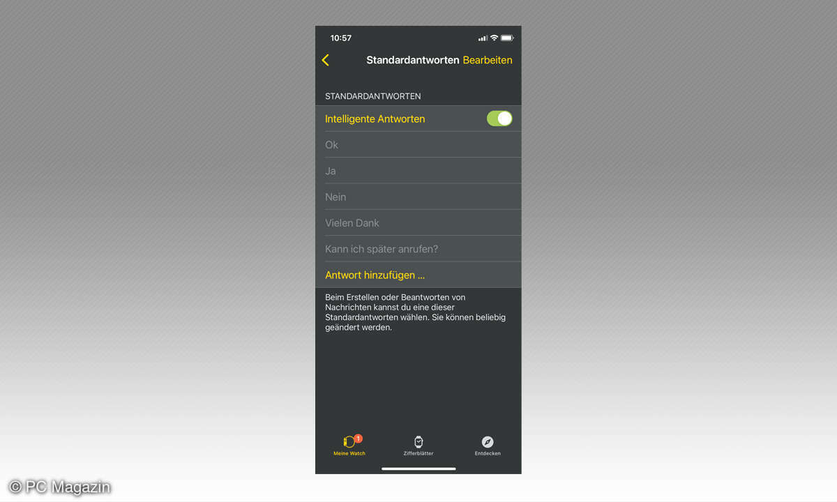 Wie passe ich Standardantworten an? Screenshot