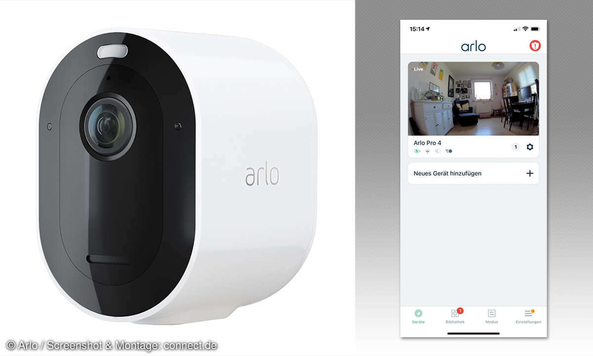 Arlo Pro 4 und App Screenshot