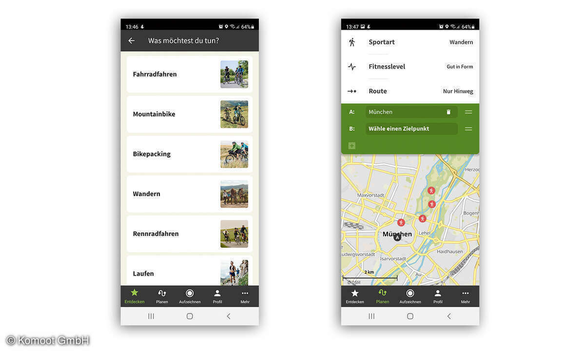 Für Fahrrad, Mountainbike oder Rennrad: Komoot liefert passende Routen und Detailinfos.