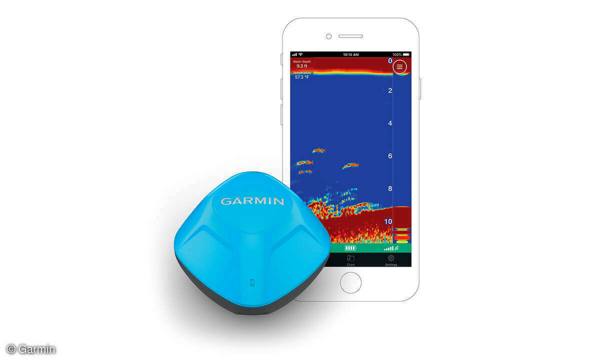 Der Garmin Striker Cast GPS koppelt sich via Bluetooth und liefert Unterwasserkarten direkt auf das Smartphone.
