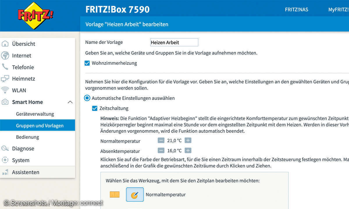 Zeitpläne für die Heizung lassen sich als Vor- lagen abspeichern.