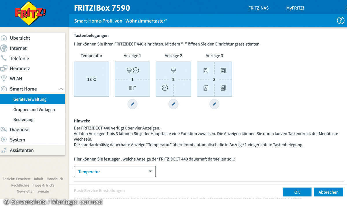 Es gibt drei Anzeigevarianten, die Sie bei Fritz-Dect 440 individuell konfigurieren können.