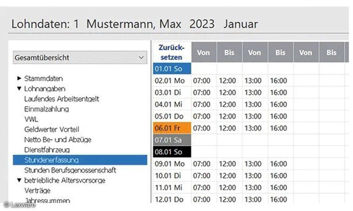 Online_Lexware-lohn-gehalt-2023_Screenshot_Lohndaten_Stundenerfassung