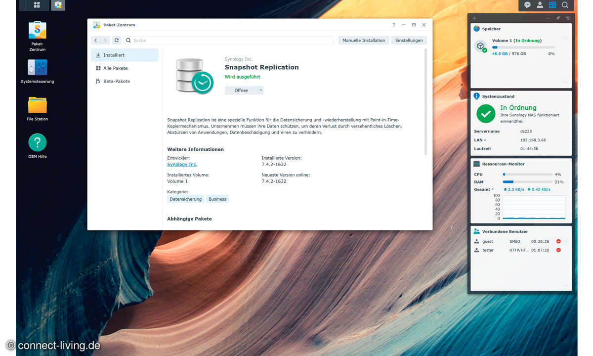 Synology DS223 im Test: Screenshot Konfiguration