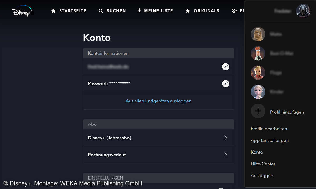 Kontoverwaltung bei Disney+