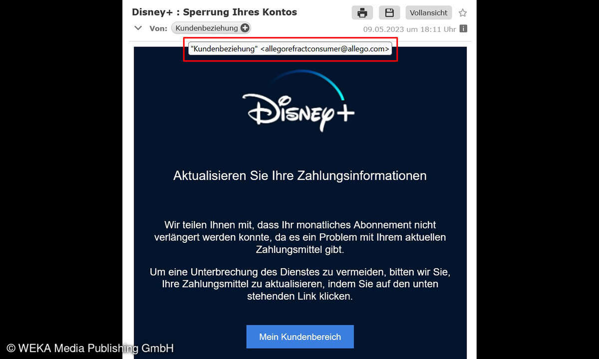 Disney+ Phishing-Mail