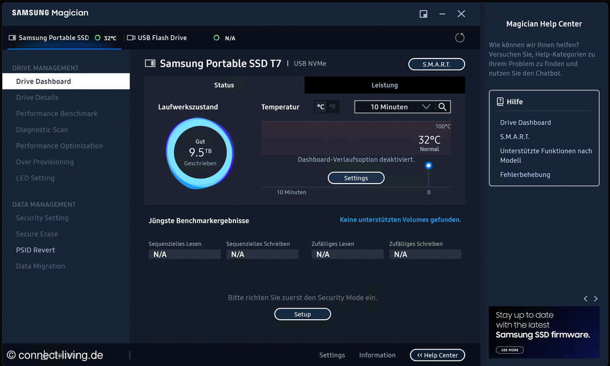Hersteller-Tools wie Samsung Magician ermöglichen das sichere Löschen der Daten auf der SSD des alten PCs.