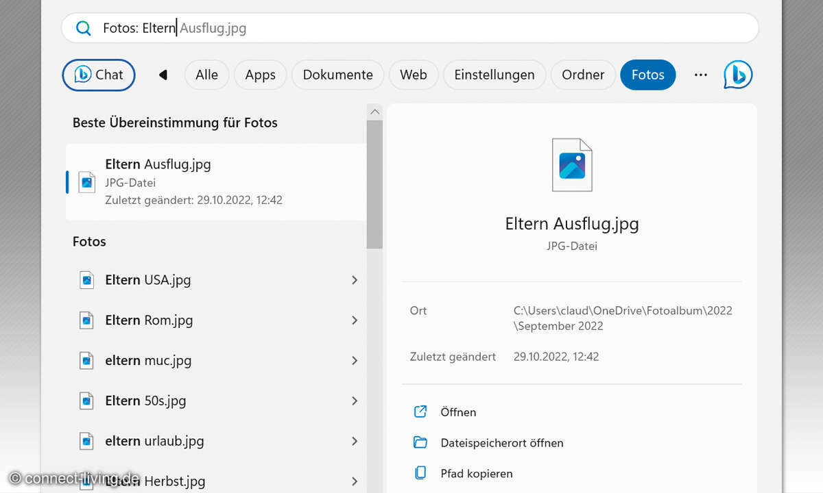 Windows 11: Windows-Suche - Screenshot Suche im Startmenü filtern