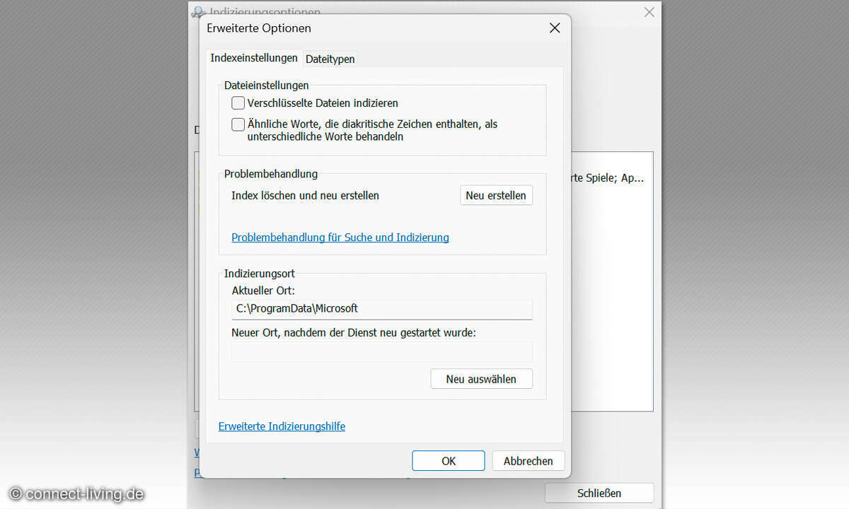 Windows 11: Windows-Suche - Screenshot Suchindex zurücksetzen