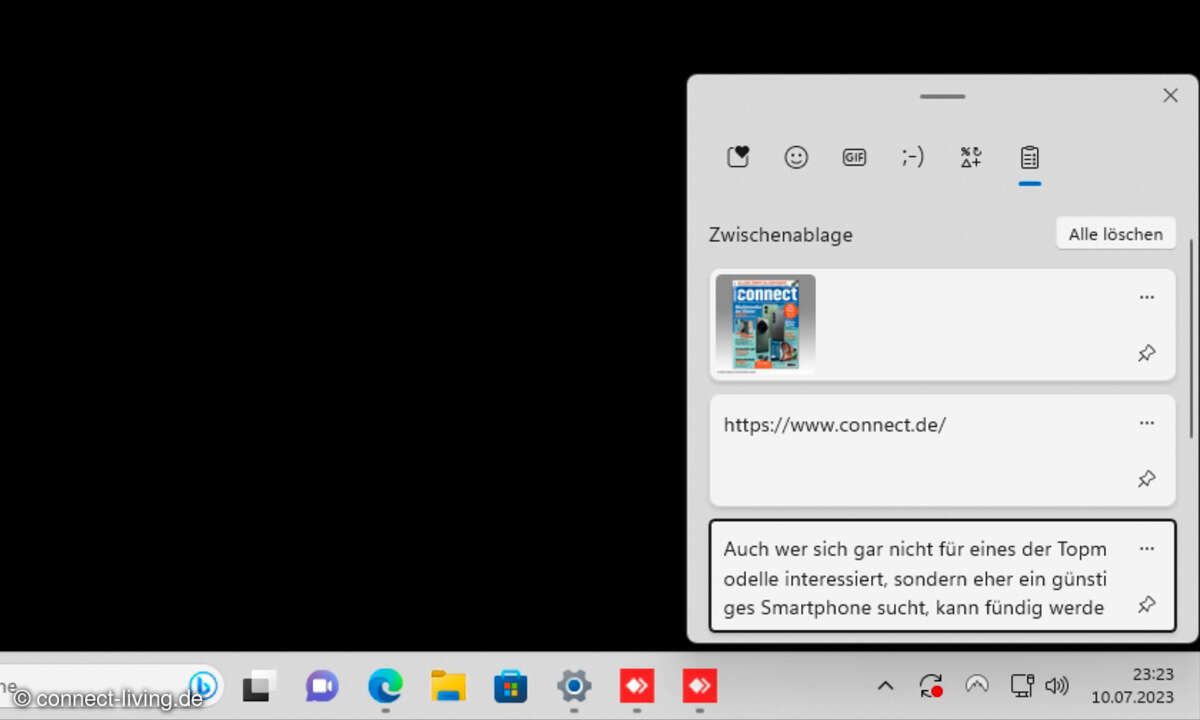 Klicken Sie einen Eintrag im Zwischenablagenverlauf an, um ihn einzufügen.