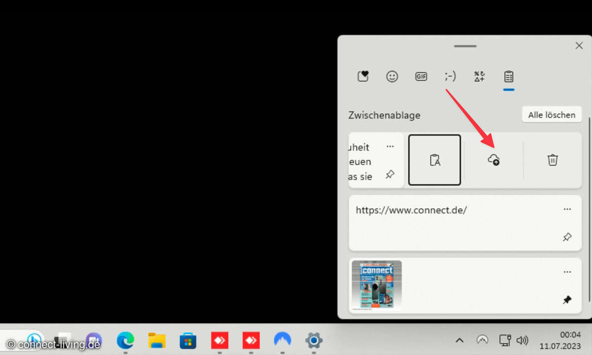 Haben Sie sich für die manuelle Cloud-Synchronisation entschieden, dann finden Sie im Kontextmenü einen zusätzlichen Knopf. Darüber können Sie den jeweiligen Eintrag in die Cloud übertragen.