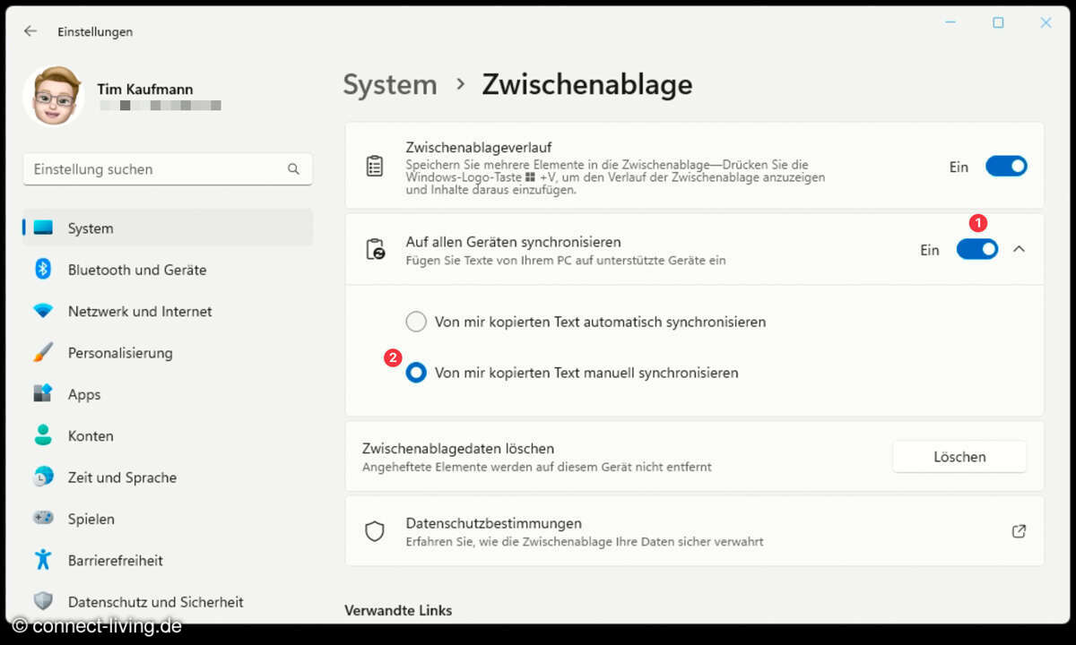 Dank Cloud-Synchronisation steht Ihnen der Zwischenablagenverlauf auf allen Ihren PCs zur Verfügung.