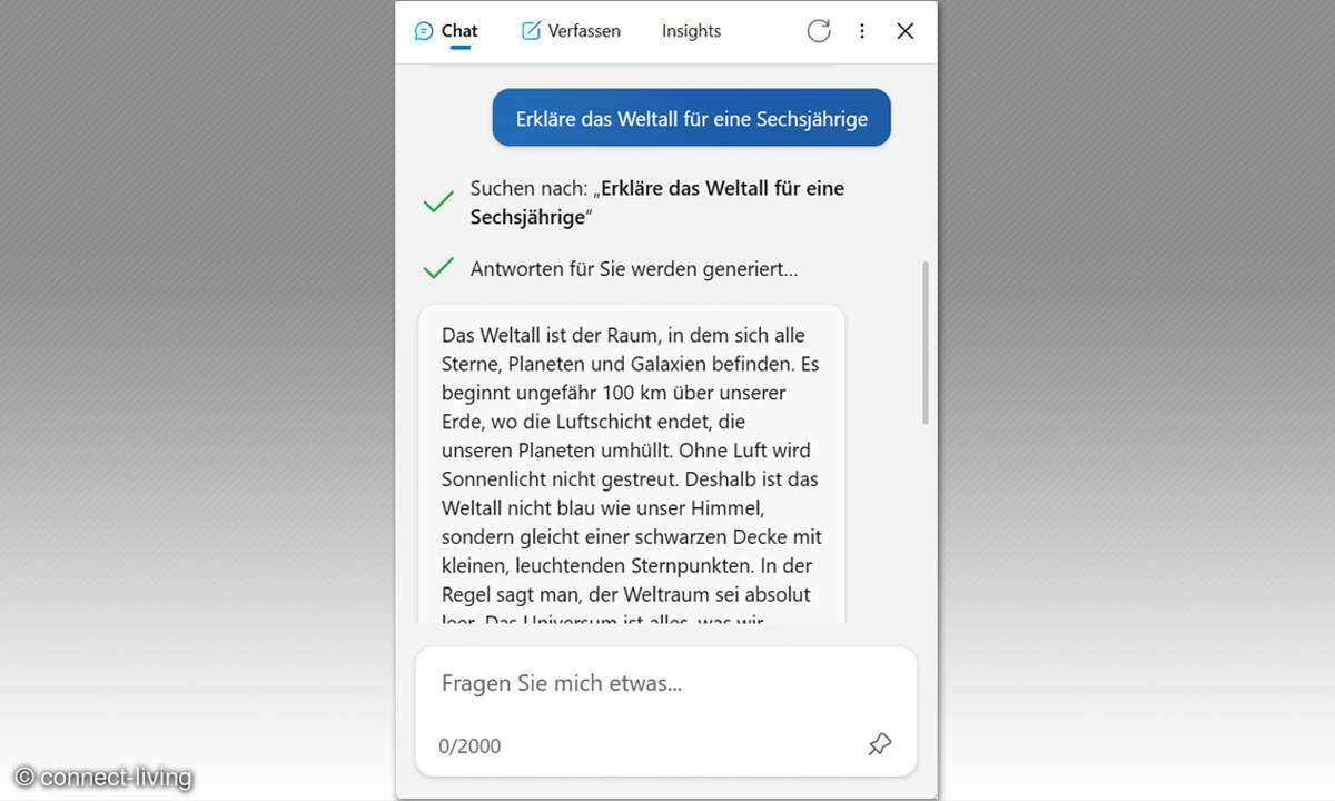 Der BING-Chatbot mit KI: Screenshot Einfach erklären