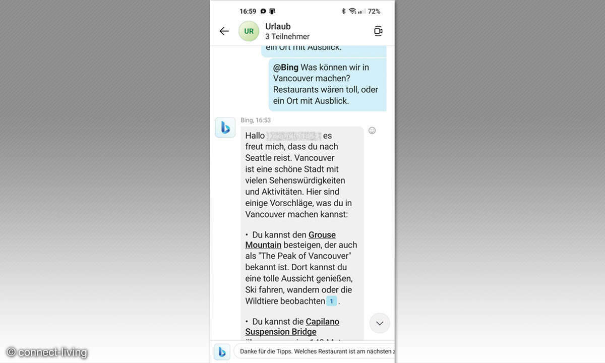Der BING-Chatbot mit KI: Screenshot Mit der KI in Skype chatten