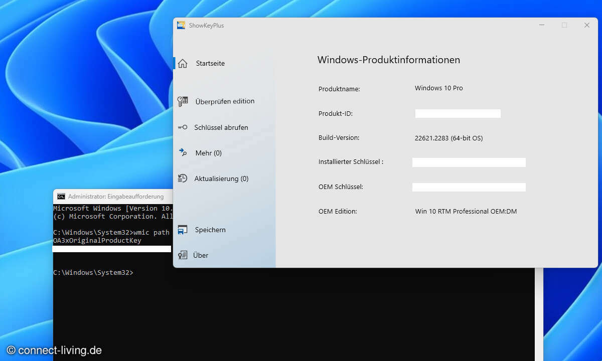 Ist ein Product Key im BIOS/UEFI hinterlegt, können Sie ihn sich mit einfachen Mitteln anzeigen lassen.
