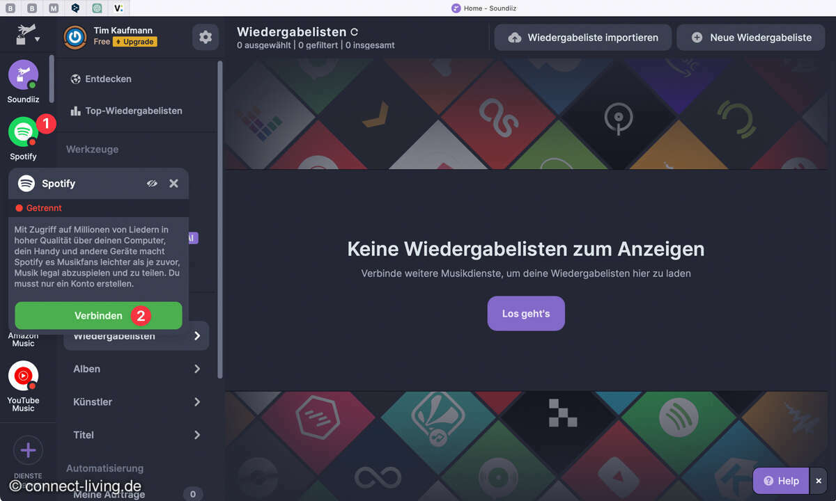 Klicken Sie links auf das Spotify-Symbol und dann auf