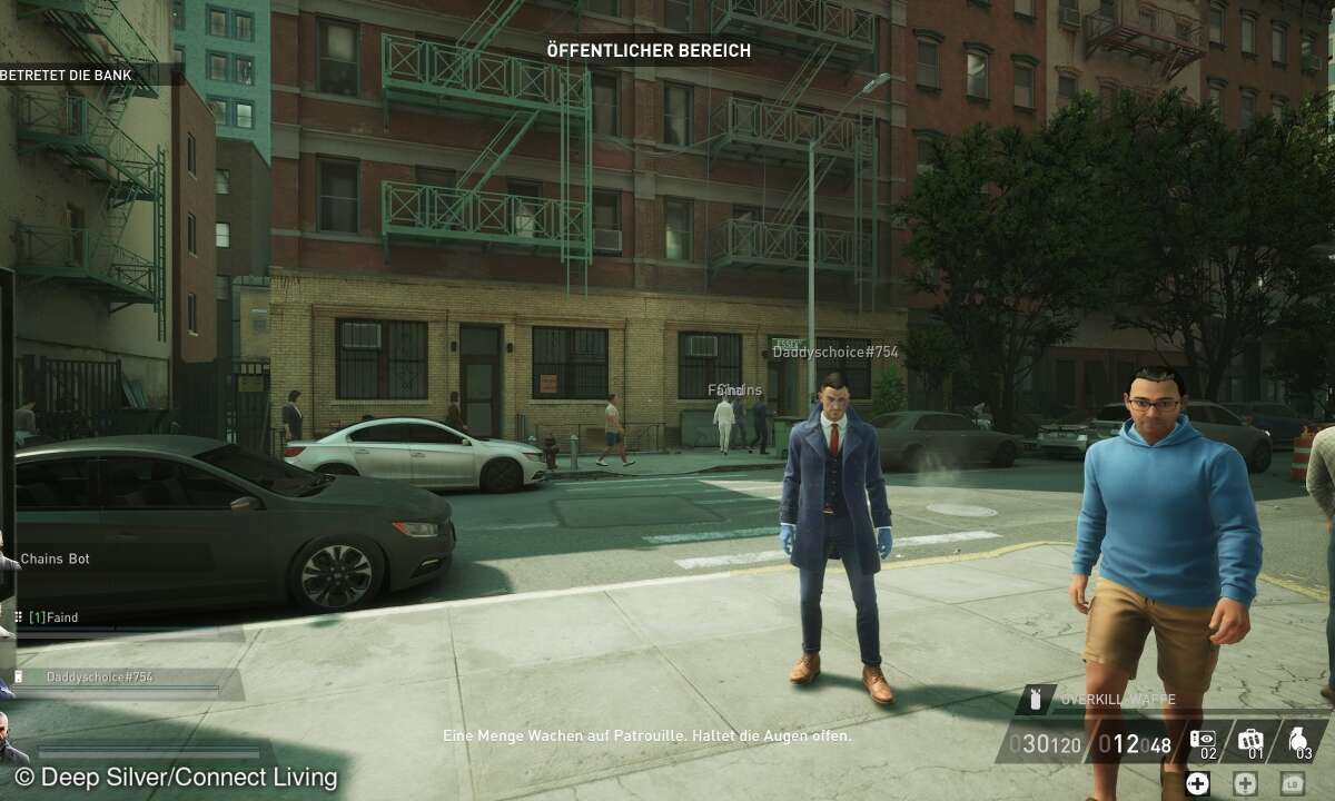 In der ersten Mission gilt es, eine Bank auszurauben. Dafür bietet uns das Spiel mehrere Lösungswege.