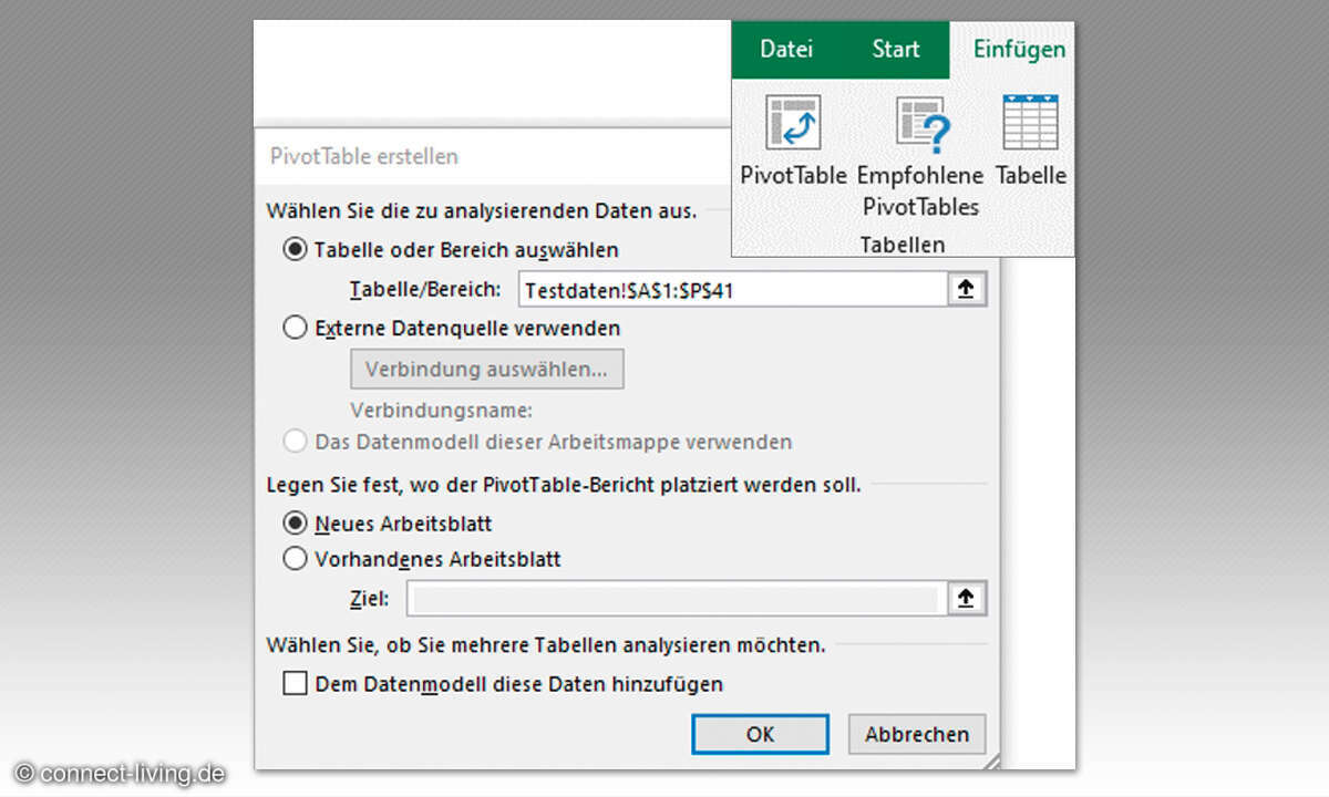 MS Excel: Arbeiten mit Pivot-Tabellen - Angabe zur Datenliste
