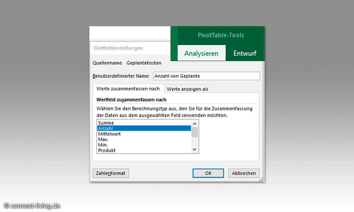 MS Excel: Arbeiten mit Pivot-Tabellen - Wertfeldeinstellung