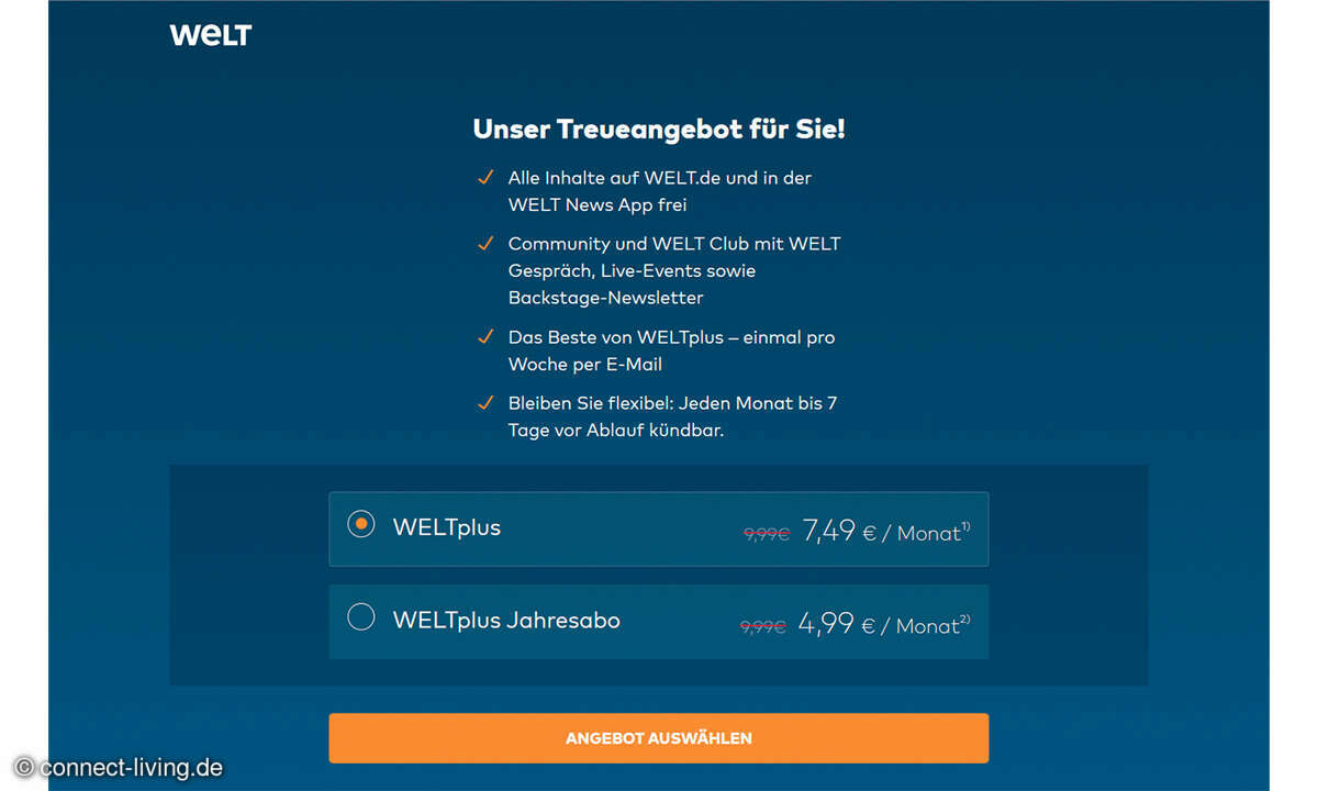 Sparen bei Abos und Verträgen - Screenshot welt Abo