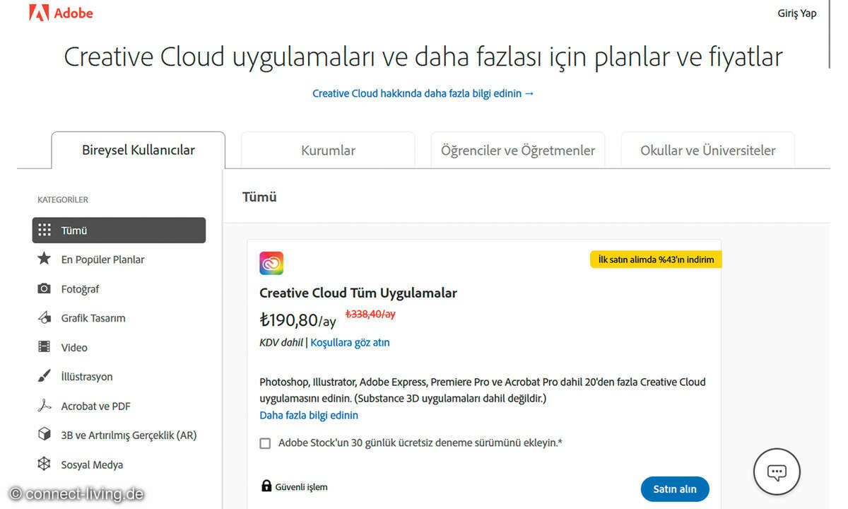 Sparen bei Abos und Verträgen - Screenshot Adobe-Cloud-Abo