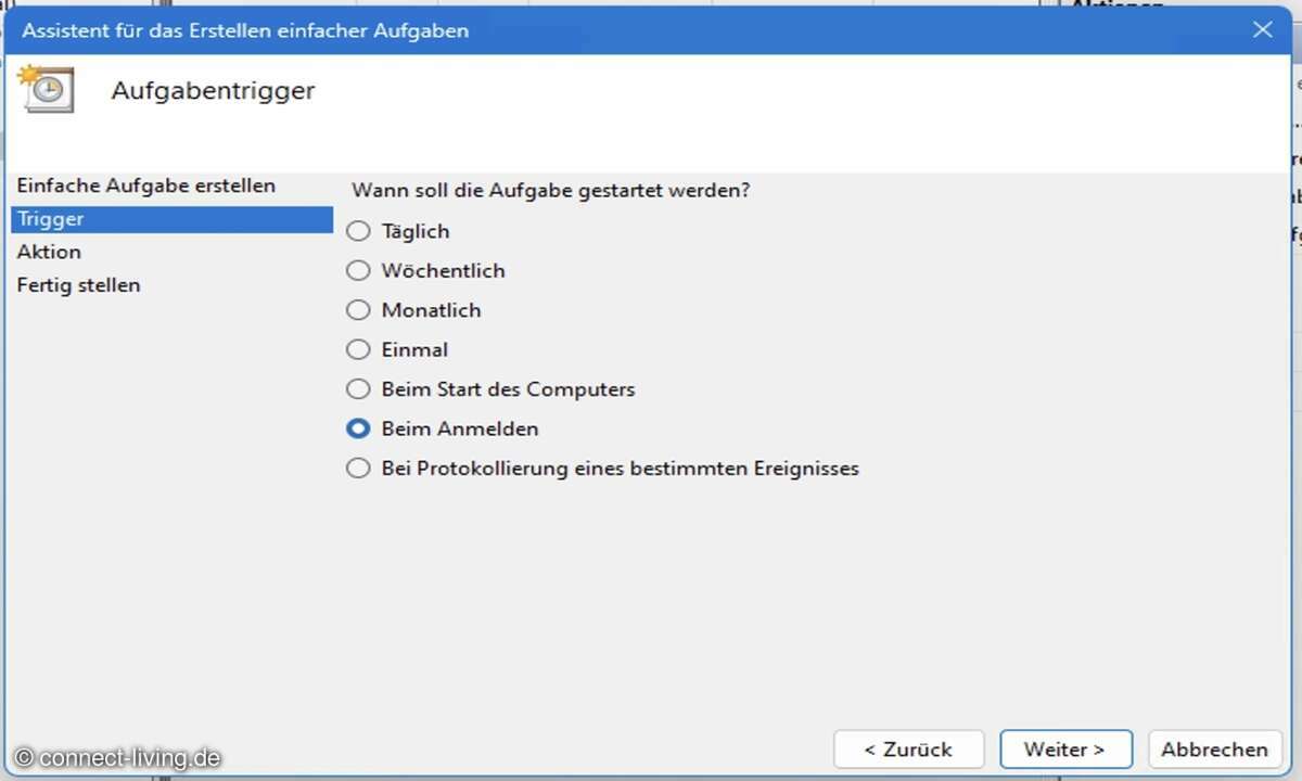 4. Geben Sie der Aufgabe einen Namen und wählen Sie danach 