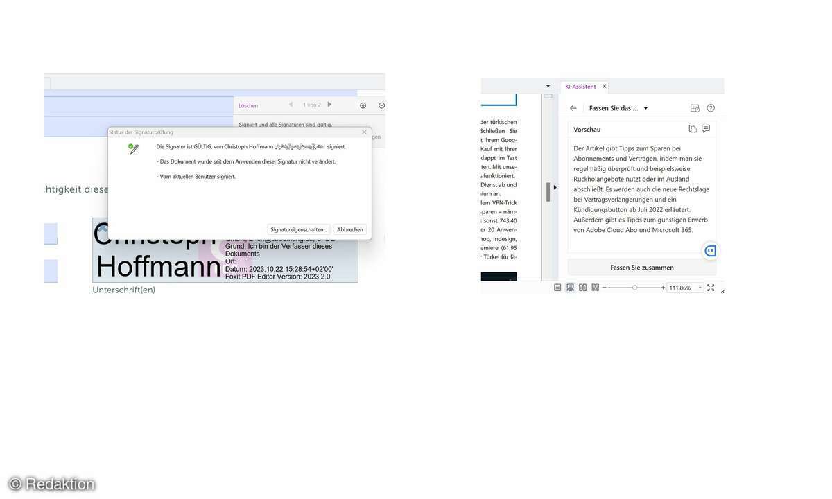 KI im Einsatz: die Foxit PDF Suite Pro 2023.2 fasst einen Artikel zusammen.