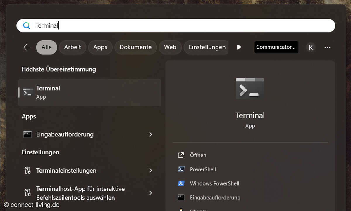 Öffnen Sie die Kommandozeile von Windows 11. Suchen Sie dazu im Startmenü nach